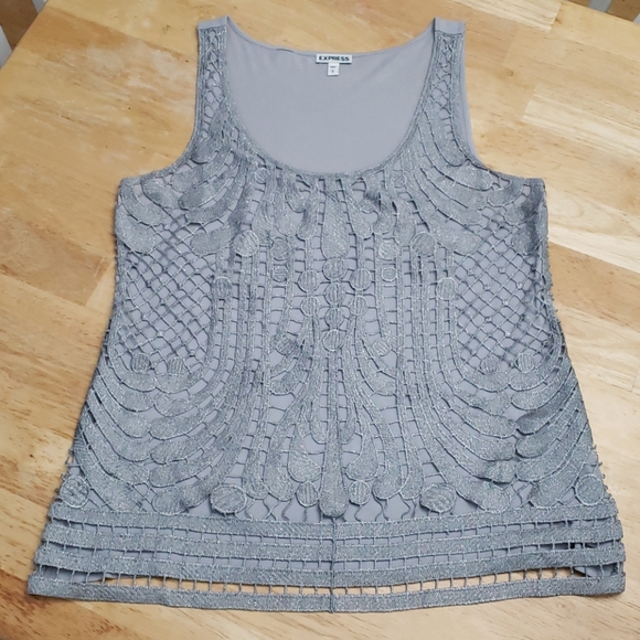 Express Tops - Express Metallic Sparkle Lace Tank
